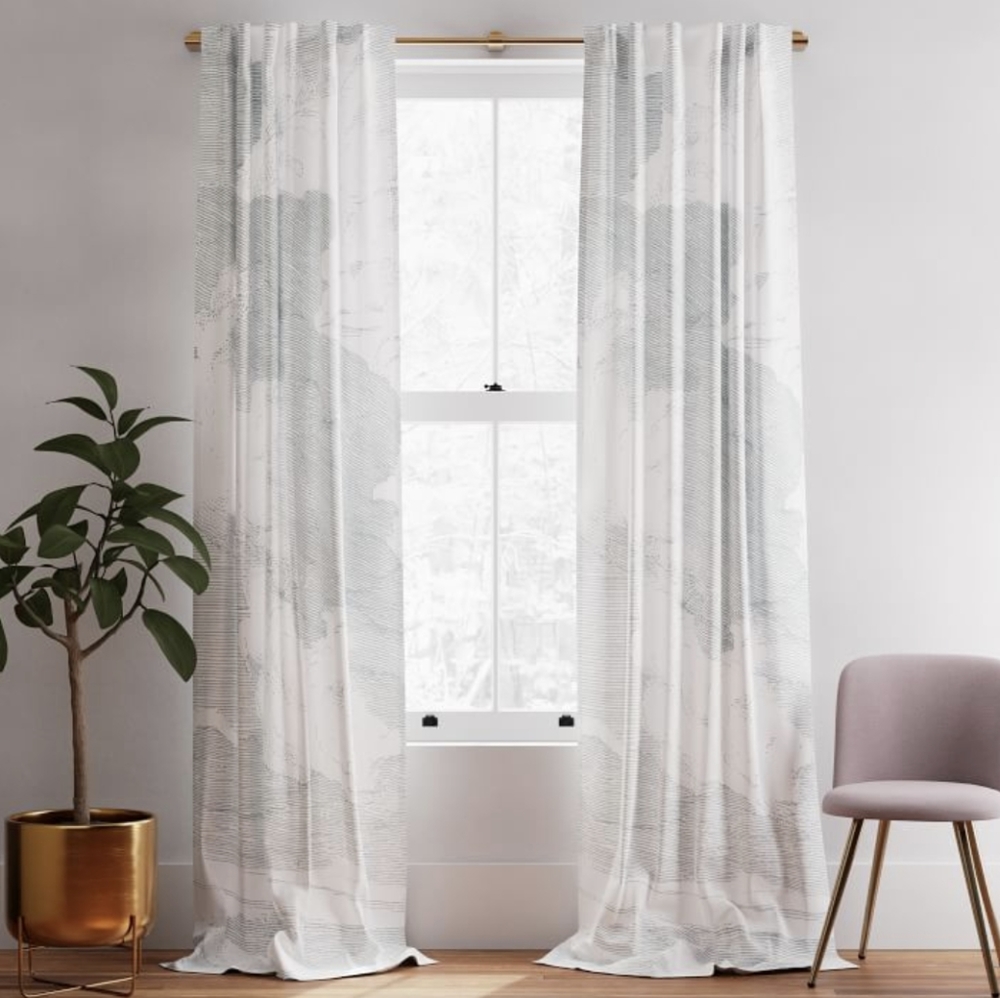 2 Panels West Elm Etched Cloud Curtains 108 in - Washed Blue Gemstone